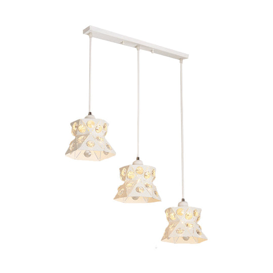 Modern White Cluster Pendant Light With Flared Iron Shade - Set Of 3 Dining Room Bulbs