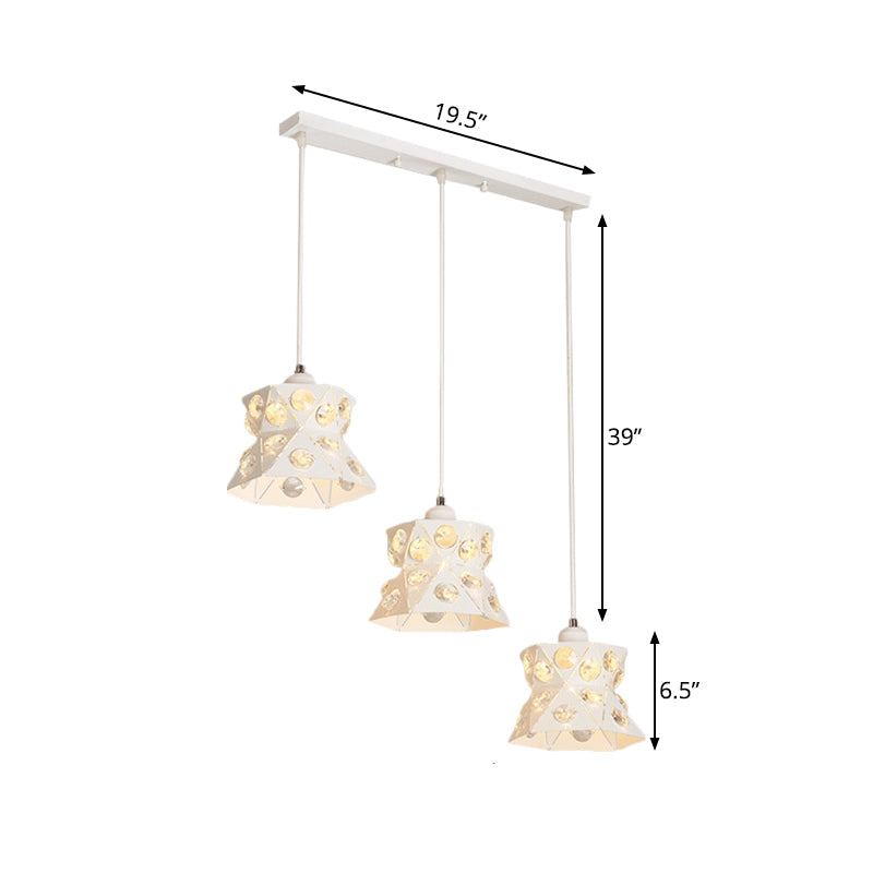 Modern White Cluster Pendant Light With Flared Iron Shade - Set Of 3 Dining Room Bulbs