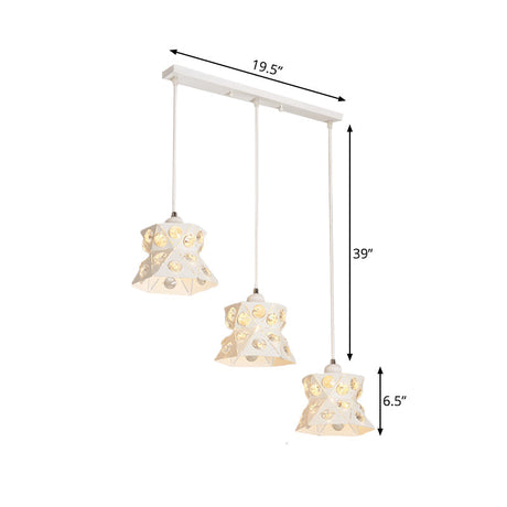 Modern White Cluster Pendant Light With Flared Iron Shade - Set Of 3 Dining Room Bulbs