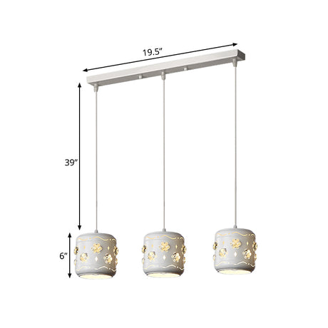 Modern Flower Crystal Pendant Light With Small Drum Cluster And 3 Bulbs In White