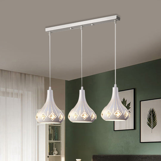 Laser-Cut Urn Pendant: Modern Iron 3-Light Dining Room Lamp In White