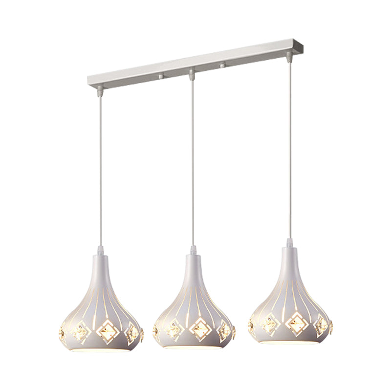 Laser-Cut Urn Pendant: Modern Iron 3-Light Dining Room Lamp In White
