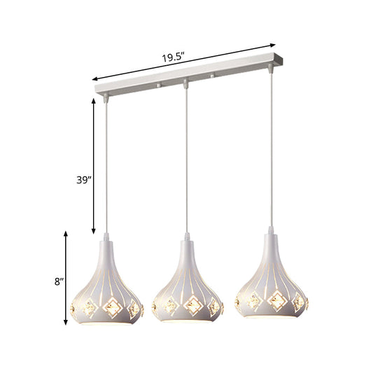 Iron Cluster Pendant With 3 Laser-Cut Urn Shape Lights – Modern White Dining Room Pendulum Lamp