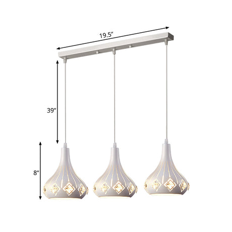 Laser-Cut Urn Pendant: Modern Iron 3-Light Dining Room Lamp In White