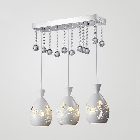 Modern Hollow-Out Floret Iron Multi-Light Ceiling Lamp With Crystal Droplet - 3-Light Pendant