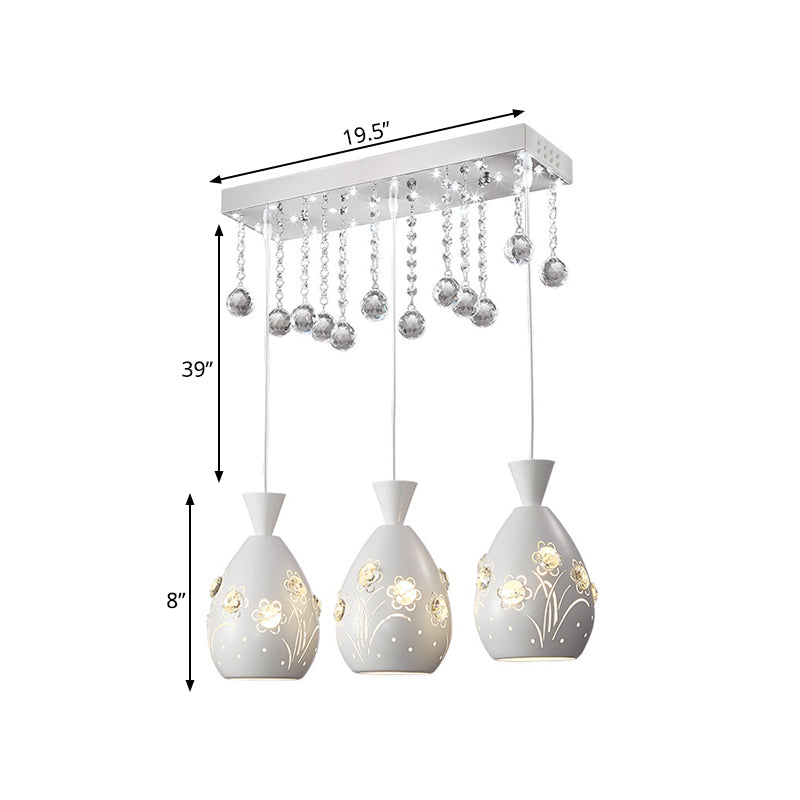 Modern Hollow-Out Floret Iron Multi-Light Ceiling Lamp With Crystal Droplet - 3-Light Pendant