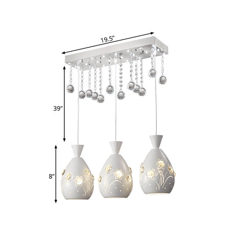 Modern Hollow-Out Floret Iron Multi-Light Ceiling Lamp With Crystal Droplet - 3-Light Pendant