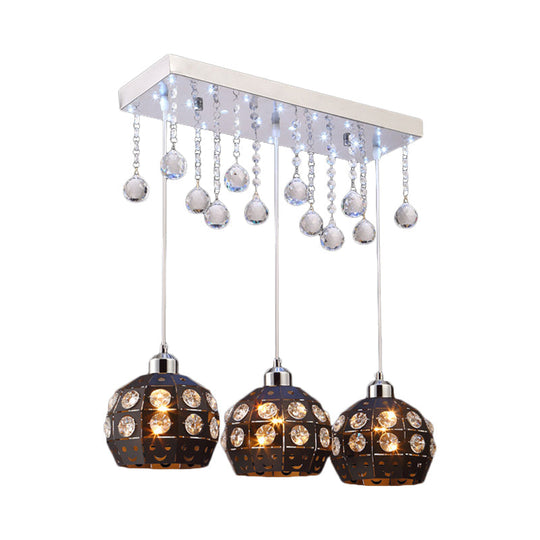 Metallic Cluster Pendant Light With Crystal Deco - Modernist Design 3 Heads Black Finish