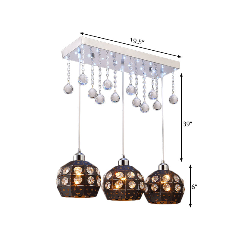 Metallic Cluster Pendant Light With Crystal Deco - Modernist Design 3 Heads Black Finish