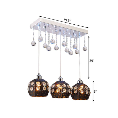 Metallic Cluster Pendant Light With Crystal Deco - Modernist Design 3 Heads Black Finish