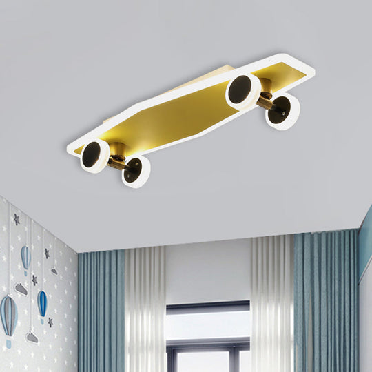 Kid’s Led Gold Skateboard Ceiling Light For Boys Bedroom - Acrylic Flush Mount Fixture / A