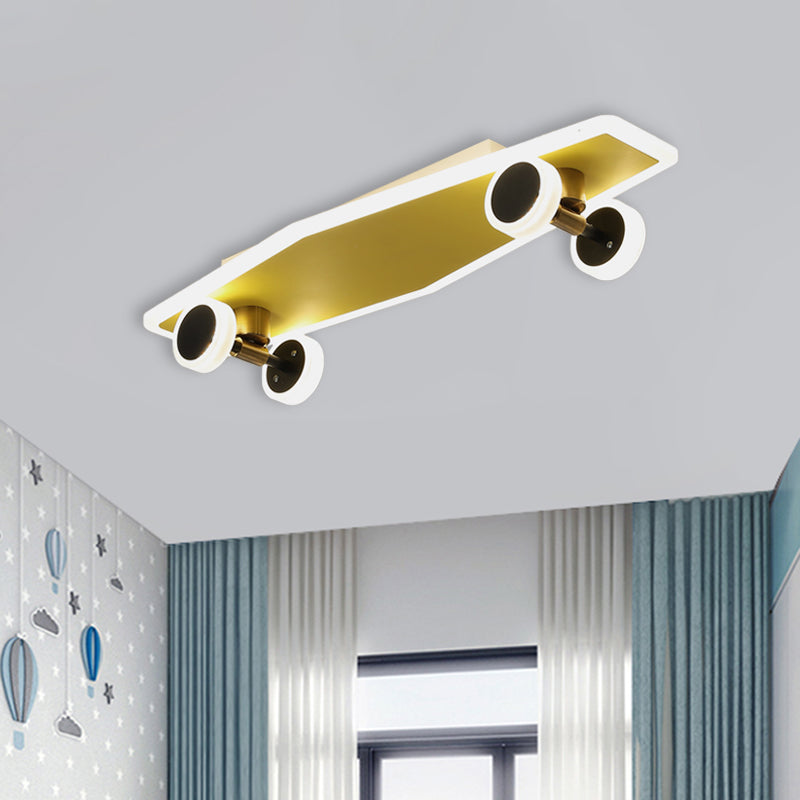 Kids Led Gold Skateboard Ceiling Light For Boys Bedroom - Acrylic Flush Mount Fixture / A