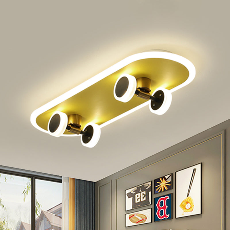 Kids Led Gold Skateboard Ceiling Light For Boys Bedroom - Acrylic Flush Mount Fixture / B