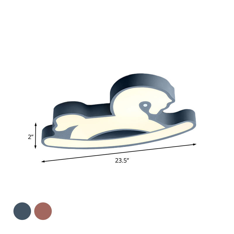 Nordic Acrylic Led Flush Ceiling Light For Childrens Bedroom - Pink/Blue Horse Design