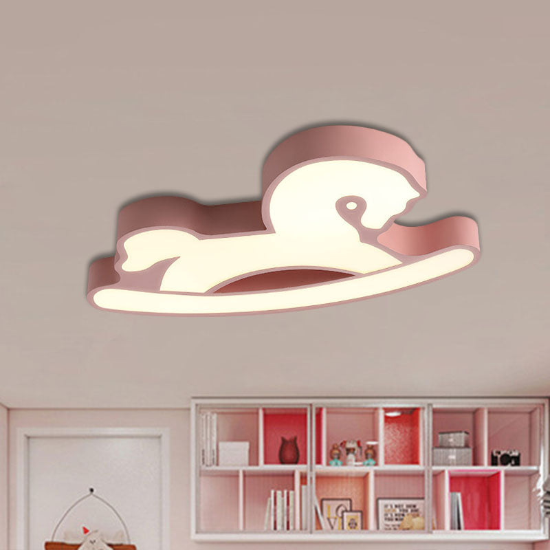 Nordic Acrylic Led Flush Ceiling Light For Childrens Bedroom - Pink/Blue Horse Design Pink
