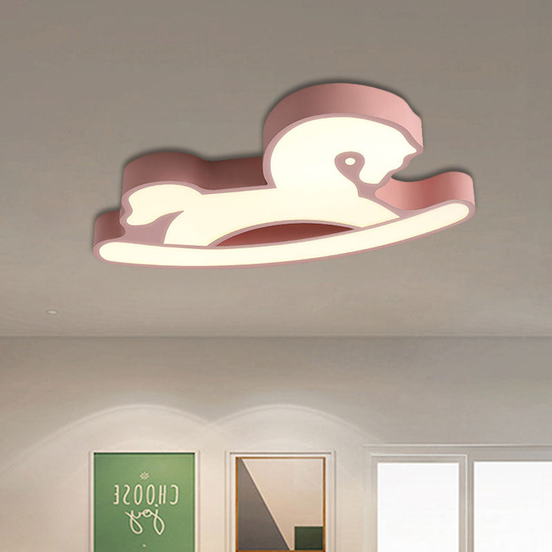 Nordic Acrylic Led Flush Ceiling Light For Children’s Bedroom - Pink/Blue Horse Design