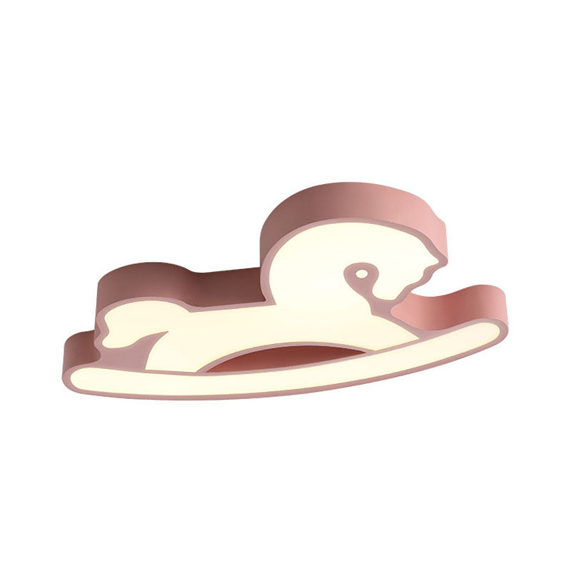 Nordic Acrylic Led Flush Ceiling Light For Childrens Bedroom - Pink/Blue Horse Design