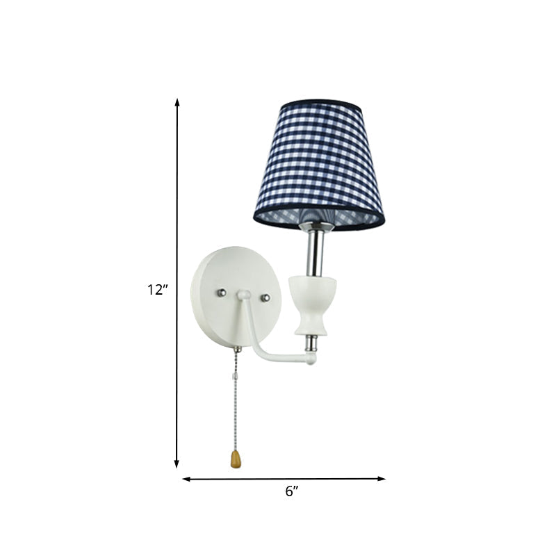Modern Dark Blue 1-Head Barrel Wall Lamp With Pull Chain - Perfect For Bedrooms