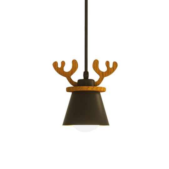 Black Iron Macaroon Antler Ceiling Pendant Light Fixture - 1 Bulb Suspended With Or Without Shade
