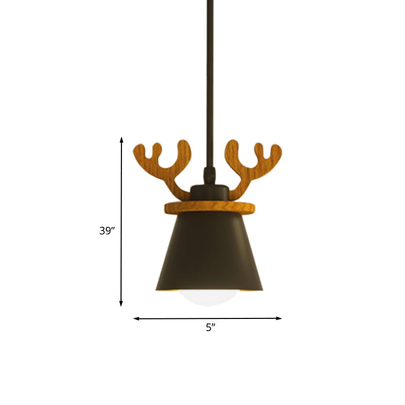 Black Iron Macaroon Antler Ceiling Pendant Light Fixture - 1 Bulb Suspended With Or Without Shade