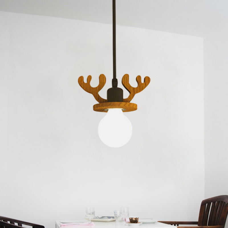 Black Iron Macaroon Antler Ceiling Pendant Light Fixture - 1 Bulb Suspended With Or Without Shade