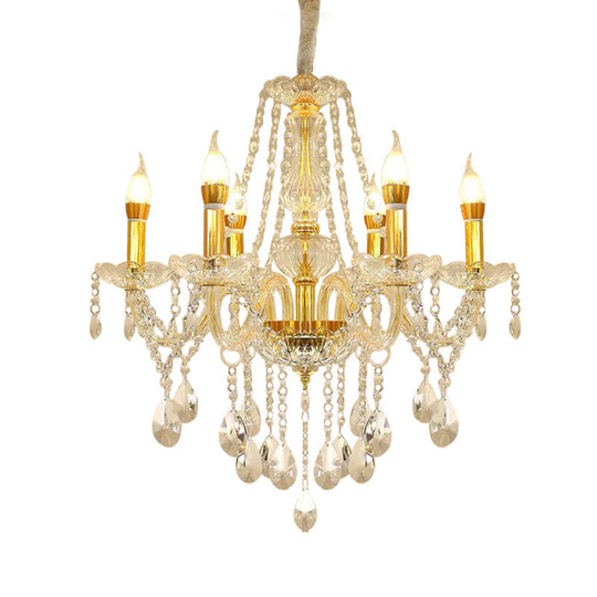 Modern 6-Head Crystal Swag Ceiling Chandelier Kit With Gold Finish