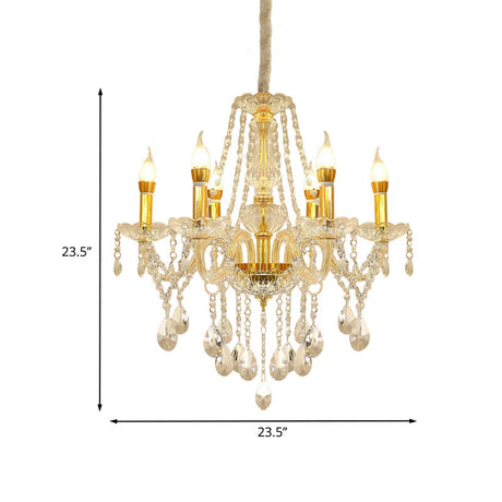 Modern 6-Head Crystal Swag Chandelier - Elegant Gold Finish Hanging Light Kit