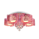 Contemporary Metallic Windmill Flushmount Light With Orb Frosted Glass Shade - Rose Red Finish
