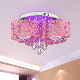 Contemporary Metallic Windmill Flushmount Light With Orb Frosted Glass Shade - Rose Red Finish