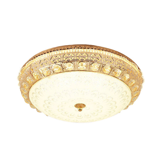 Modern Gold Finish Flush Mount Ceiling Light With Crystal Block Accents - Led Round Lamp