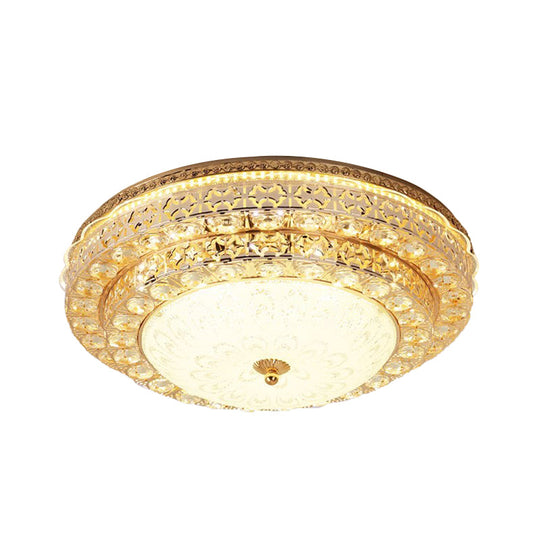 Gold Modernist Crystal Flushmount Led Bedroom Ceiling Light - 2 - Tier Circle Design’ Or ’2 -