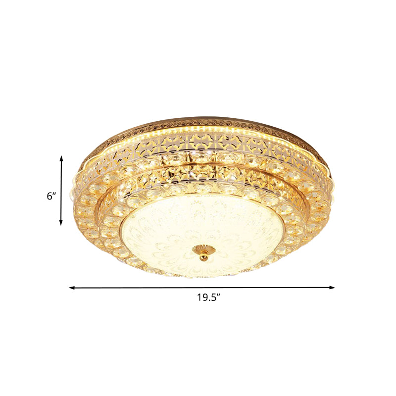 Gold Modernist Crystal Flushmount Led Bedroom Ceiling Light - 2 - Tier Circle Design’ Or ’2 -