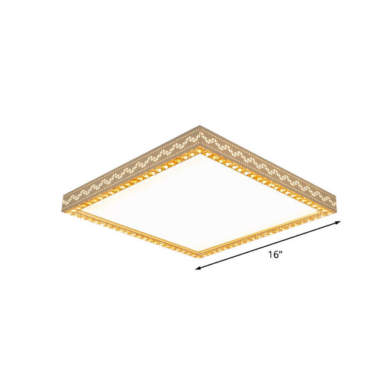 Minimalistic Led White Flush Ceiling Light With Crystal Block Deco - Metallic Finish