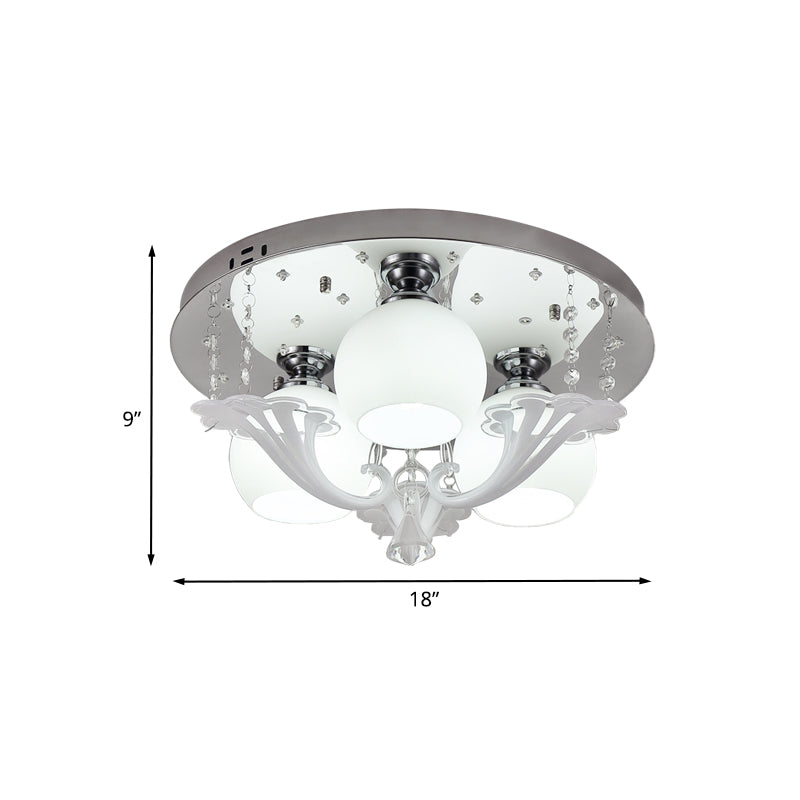 Modern Chrome Flush Mount Fixture With Frosted Glass Shade - Set Of 3 Bedroom Bulbs