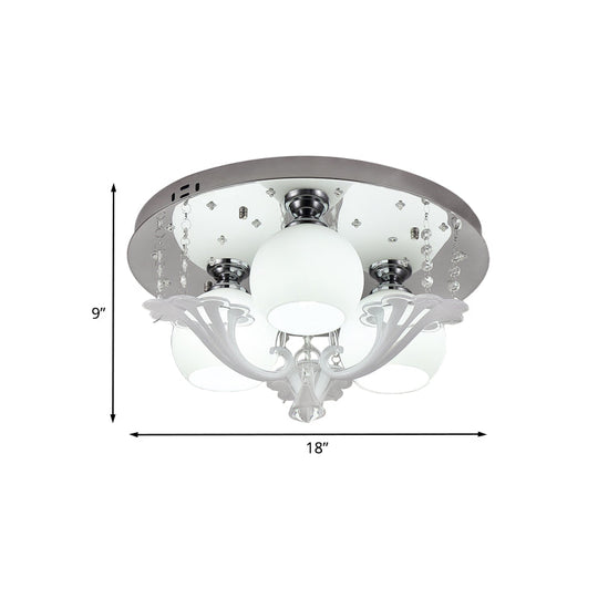 Modern Chrome Flush Mount Fixture With Frosted Glass Shade - Set Of 3 Bedroom Bulbs