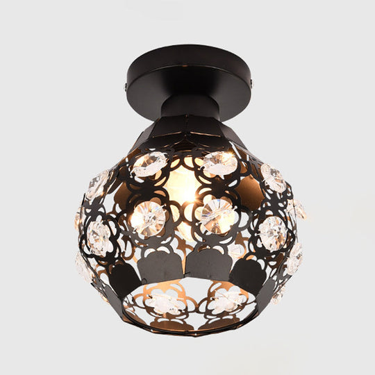 Modern Crystal Flush Lamp: Globe Lighting With Black Finish Perfect For Corridors