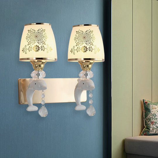 Modern Trapezoid Opal Glass Shade Wall Sconce - Gold Finish 1/2-Light Mount Lamp Fixture 2 /