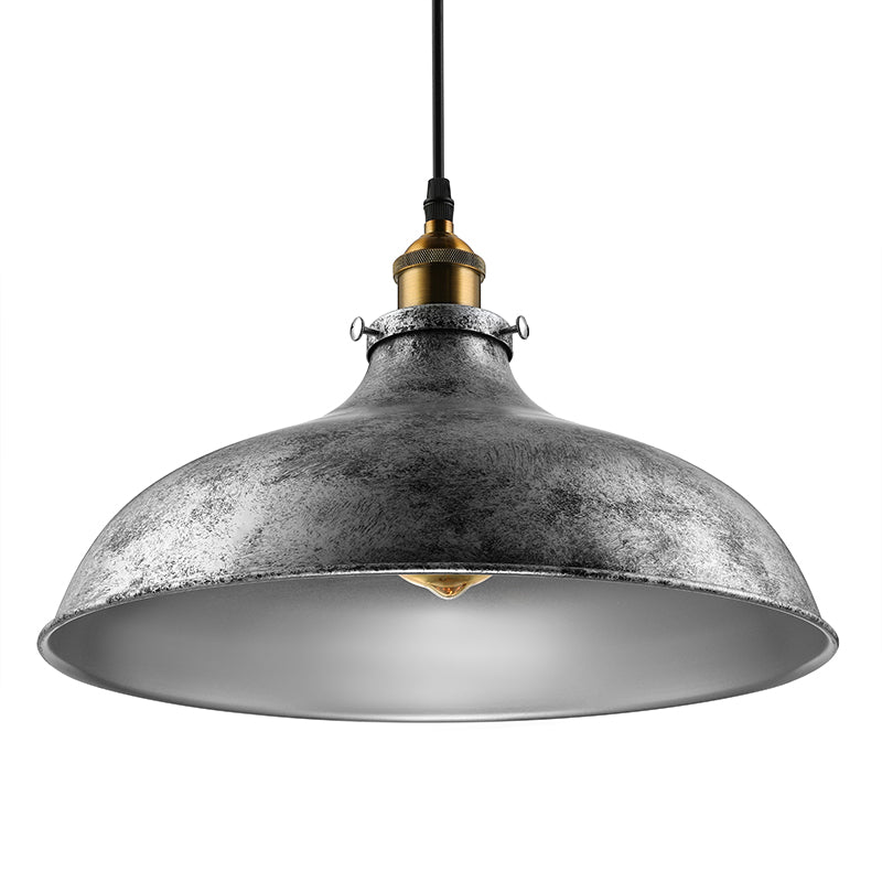Antique Stylish Silver Gray Iron Dome Ceiling Light With Cord - Perfect For Living Room