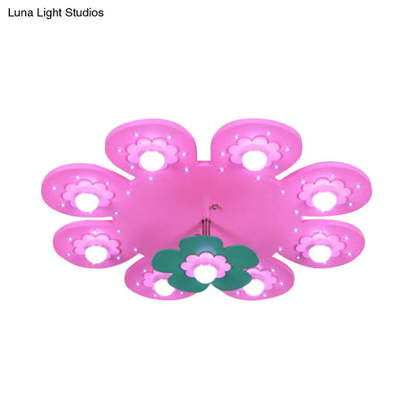 9-Light Flower Flush Mount Kids Wood Ceiling Lamp For Nursing Room And Girl’s Bedroom