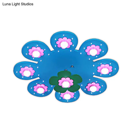 9-Light Flower Flush Mount Kids Wood Ceiling Lamp For Nursing Room And Girl’s Bedroom