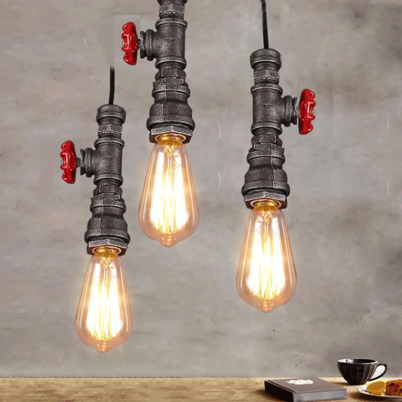 Steampunk Valve Pendant Light For Restaurant - Iron Bronze Water Pipe Design