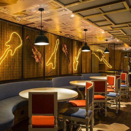 Farmhouse Dome Shade Pendant Light - Adjustable Cord Black Iron Fixture With 1 Bulb Ceiling Hanging