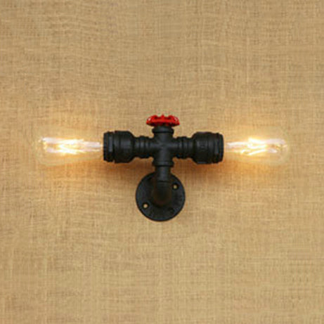 Industrial Style Matte Black Water Pipe Wall Light With 2 Bulbs - Bedroom Lighting