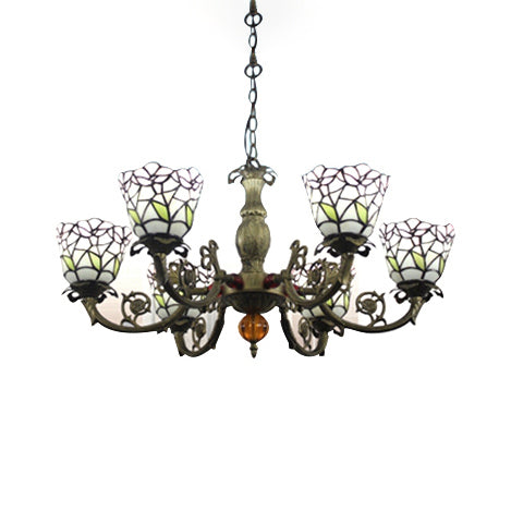 Tiffany Chandeliers For Dining Rooms - 6-Light Stained Glass Pendant Lamp With Floral Shade