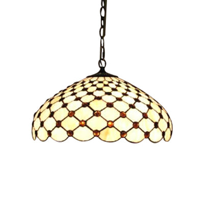 Tiffany Stained Glass Pendant Lamp With Jeweled Design - 2 Lights Ideal For Dining Room