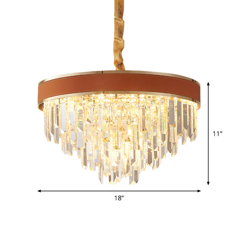 Contemporary Red Cone Hanging Ceiling Light With Crystal Accents - 8 Heads Pendant Chandelier For