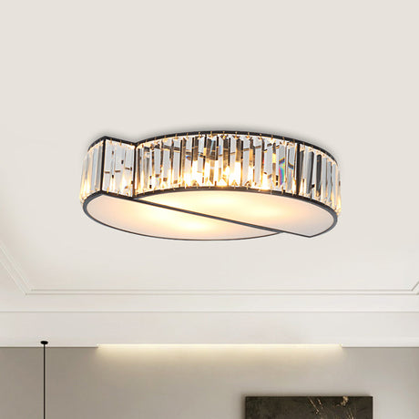 Modern Crystal Flush Mount Light With 6 Black Irregular Circle Heads - Living Room Ceiling Fixture