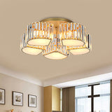 Modern Crystal Semi Flush Ceiling Light Fixture With Shell/Square Shade - 5/7-Head Design In Gold