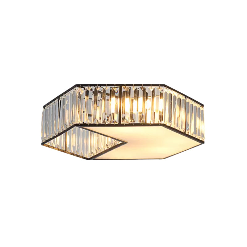 Harlequin Crystal Block Ceiling Light Fixture With 5 Minimalist Flush Lamp Heads In Black