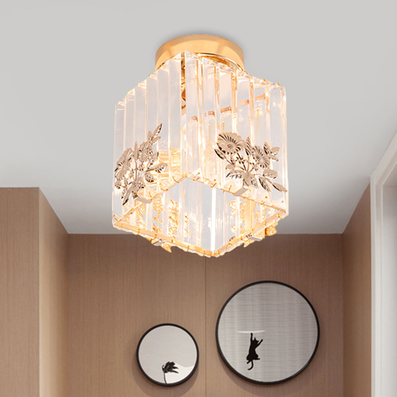 Nordic Cube - Shaped Semi Flush Crystal Ceiling Light Fixture Gold Finish